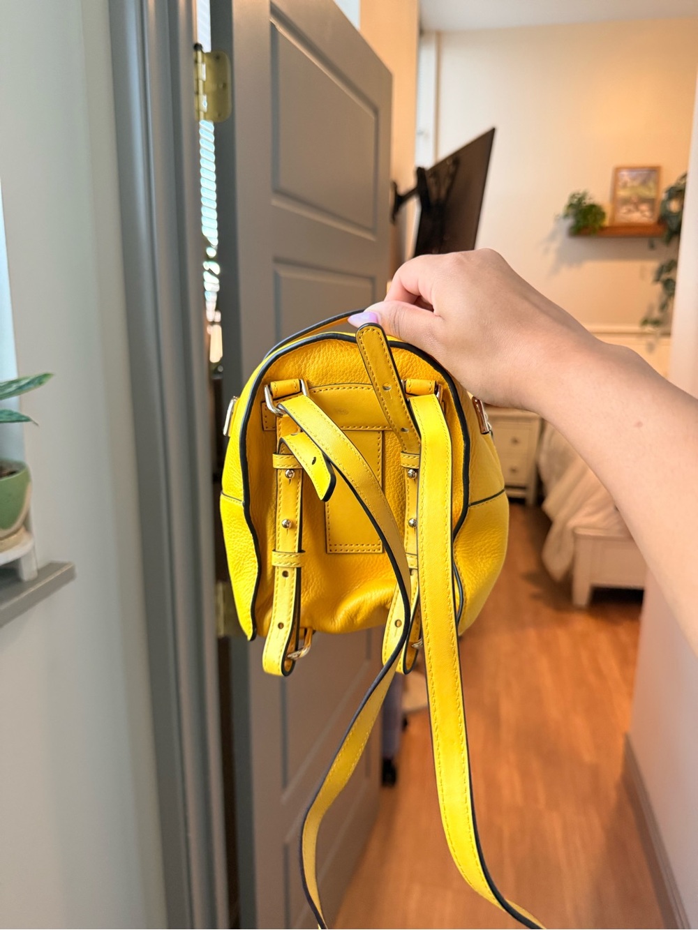 Michael Kors Yellow Pebbled Leather Mini Backpack Crossbody - Picture 3 of 6